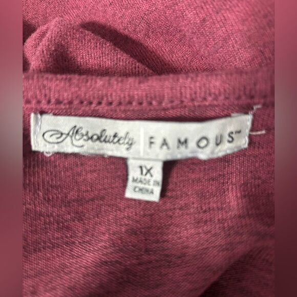 Absolutely Famous Women’s Top Wine Gray Long Sleeves Fall SOFT Plus size 1X - Picture 5 of 6